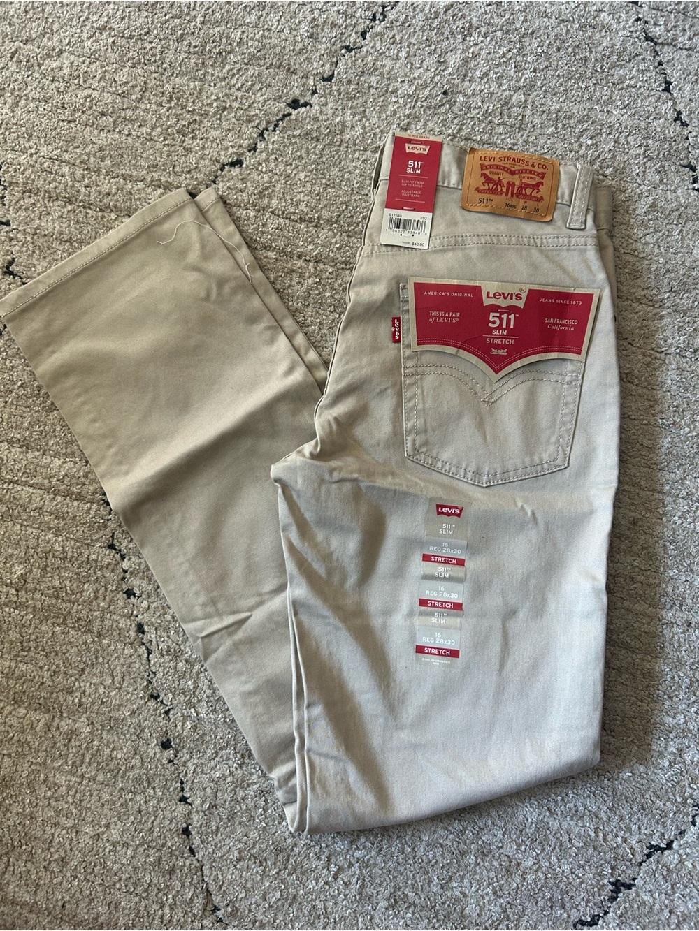 Boys Size 16 Levi's 511 Slim Fit Stretch Jeans - Light Tan